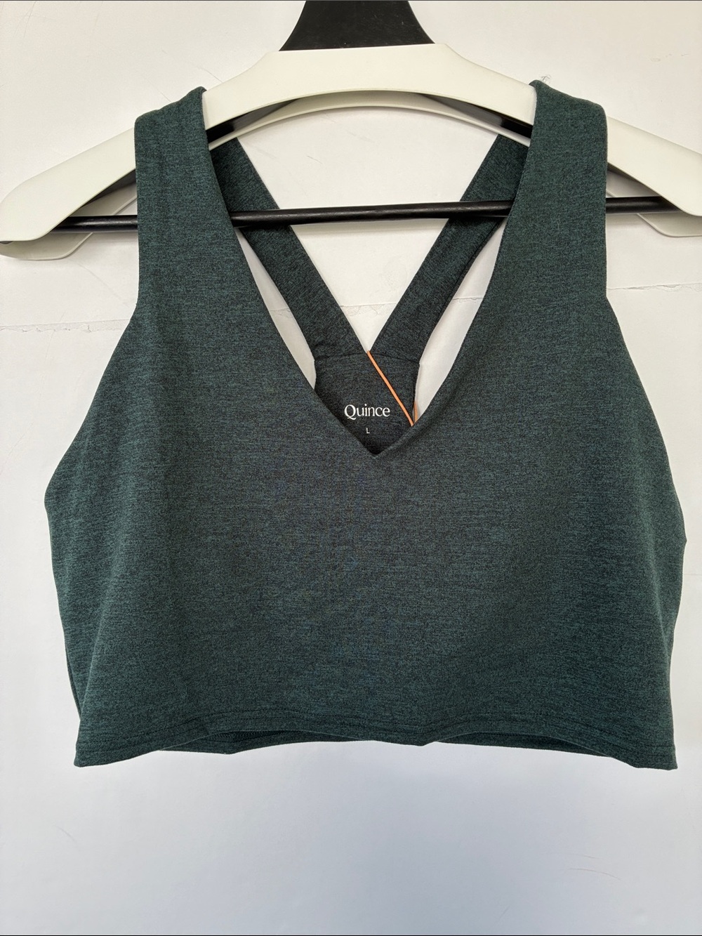 Quince Ultra-Soft V-Neck Cropped Tank Heather Green Bralette Large